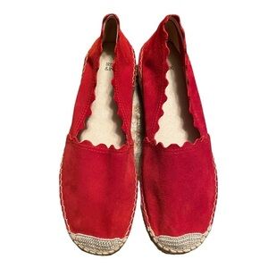 Red Scalloped Espadrille Flats - Women